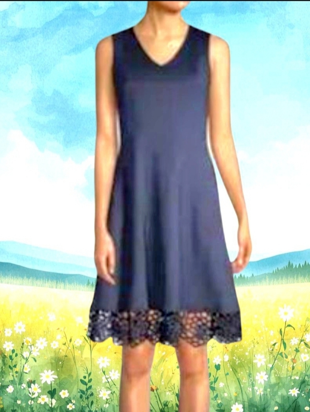 Donna Ricco - Navy V-Neck Midi Dress